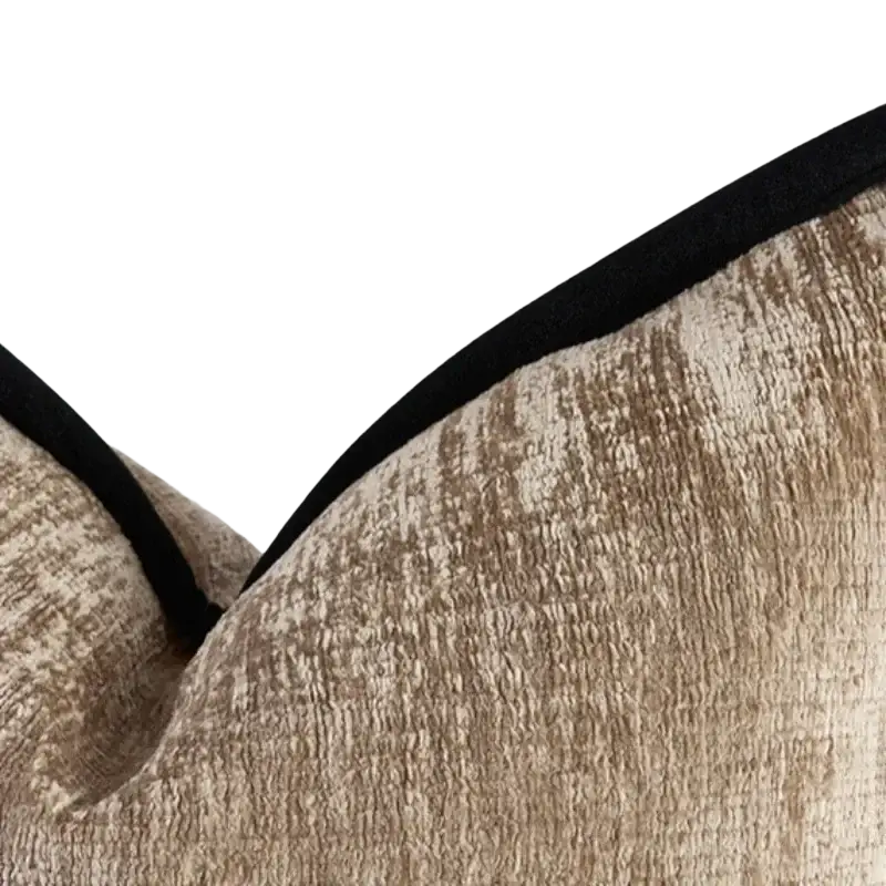Beige textured velvet cushion cover with black trim solid color pillow cover made of thick chenille material