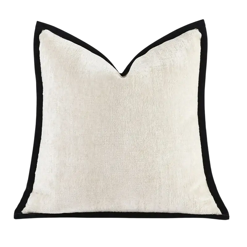 Cream-colored linen cushion cover with bold black velvet border solid color thick chenille pillow cover