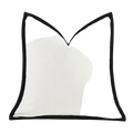 A solid color cushion cover in crisp white linen with bold black piping trim for a thick chenille pillow case