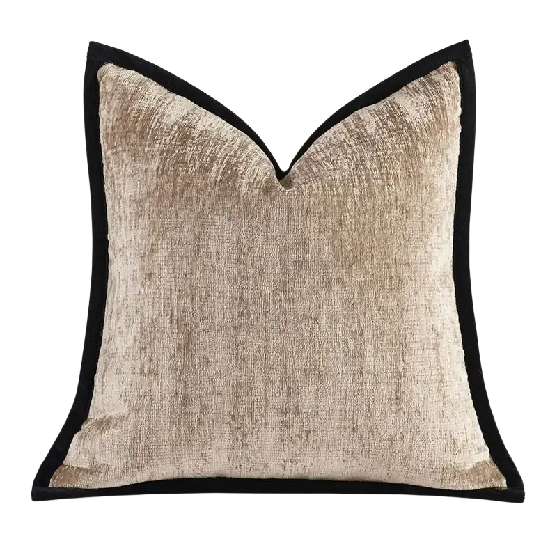 Beige velvet cushion cover with solid color black velvet border thick chenille pillow cover for home decor