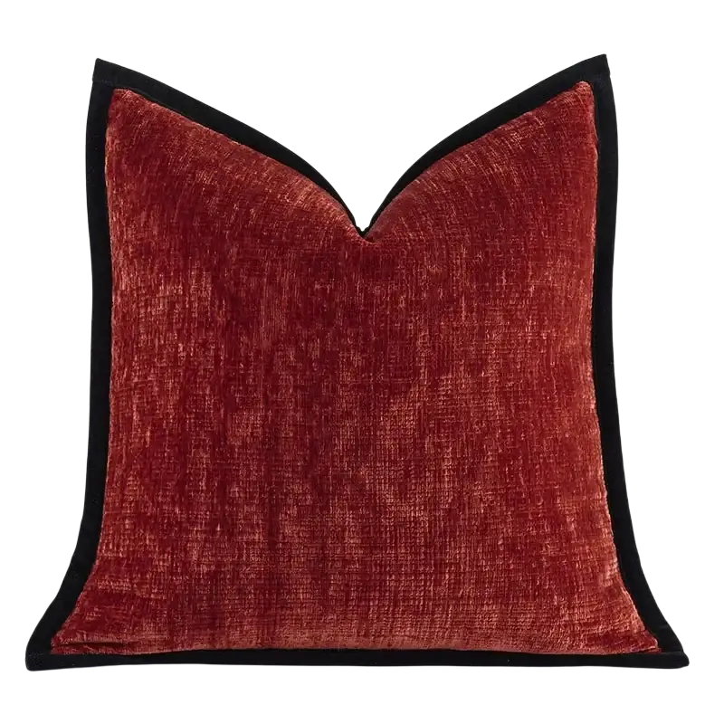 A square rust-colored velvet cushion cover with a black velvet border solid color pillow cover made of thick chenille