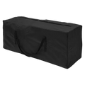 Black rectangular cushion storage bag with sturdy fabric handles and sealed top for furniture cushion protection