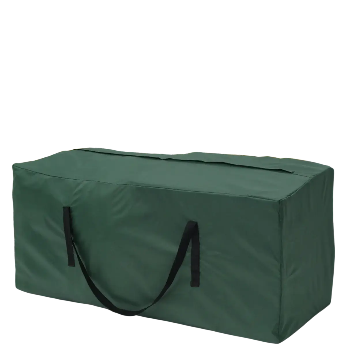 Dark green durable fabric christmas tree storage bag with black handles designed as a furniture cushion storage bag