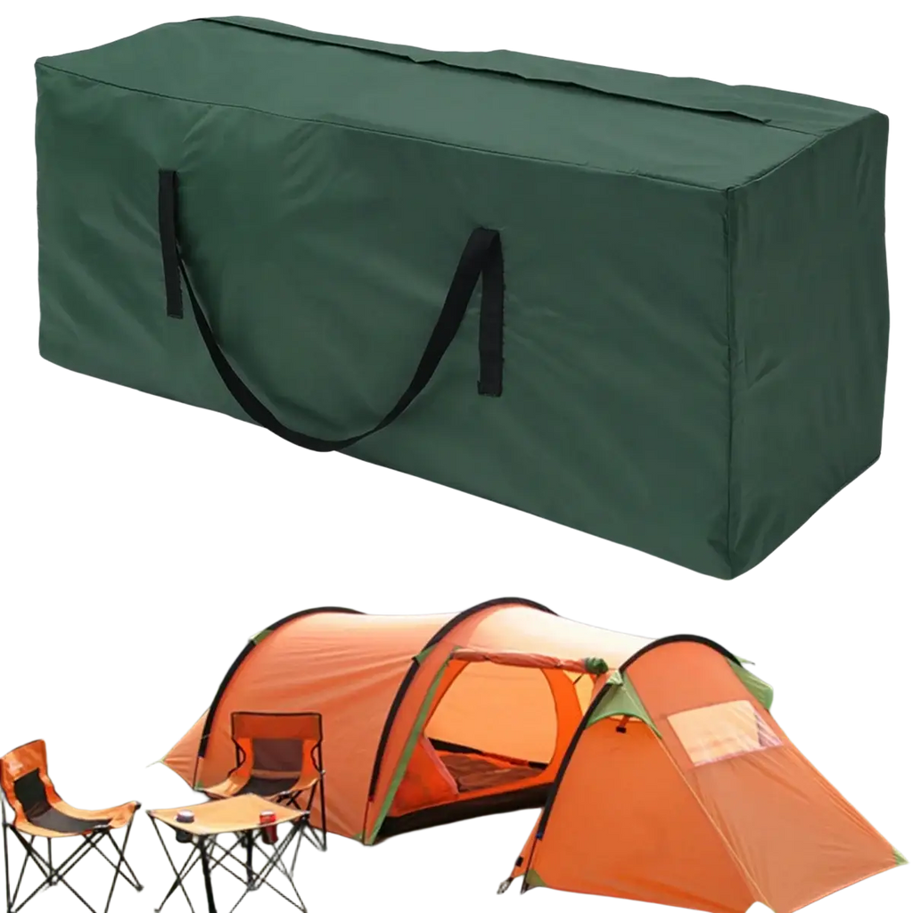 Dark green durable fabric furniture cushion storage bag with black handles for extra large cushion storage and protection