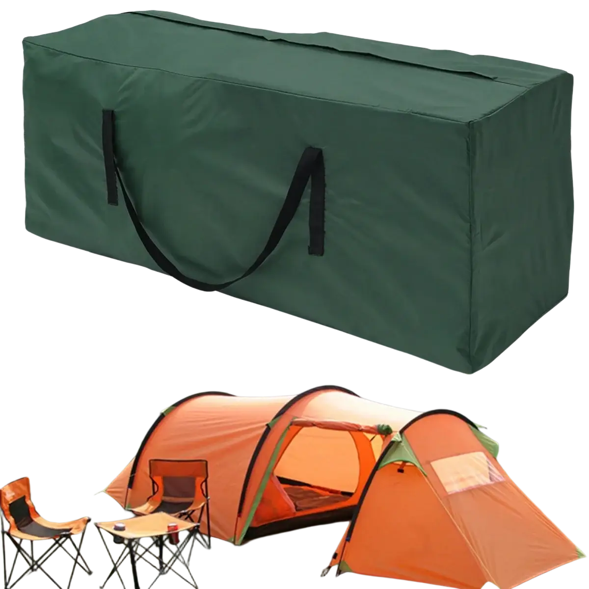 Dark green durable fabric furniture cushion storage bag with black handles for extra large cushion storage and protection