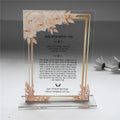 Custom acrylic hebrew psalm wedding and bar mitzvah souvenir gift with clear acrylic stand gold foil border and peach floral design