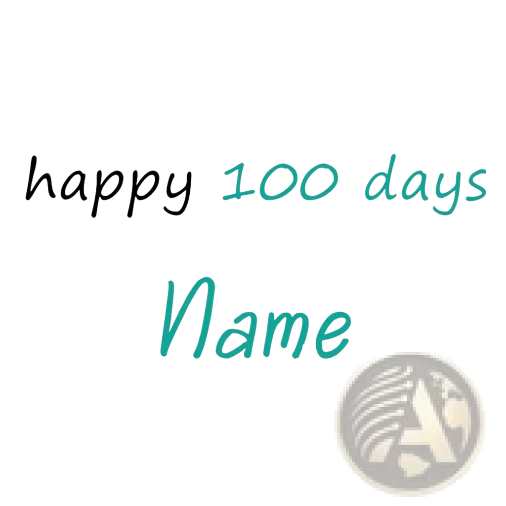 Custom baby shower balloon sticker with happy 100 days and name in teal cursive script on white background for 36 inch bobo balloons