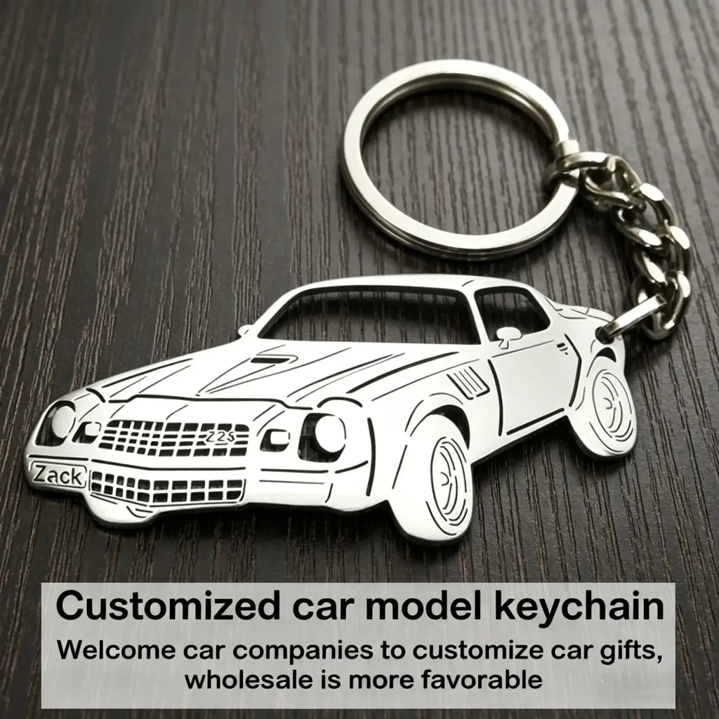 Silver metallic custom car model keychain with zack engraved on front bumper personalized vehicle key pendant