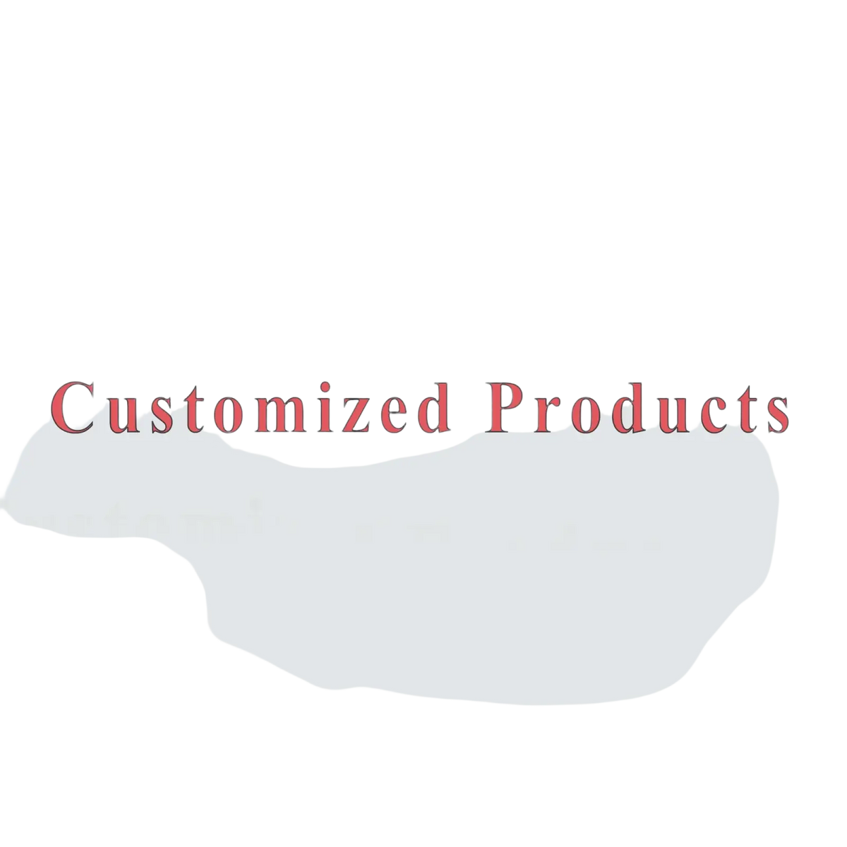 Customized products text in soft red serif font on light gray background for custom copper jewelry diy component