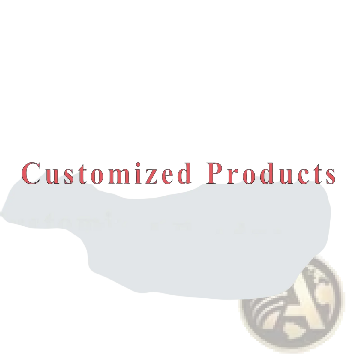Customized products text in soft red serif font on light gray background for custom copper jewelry diy component