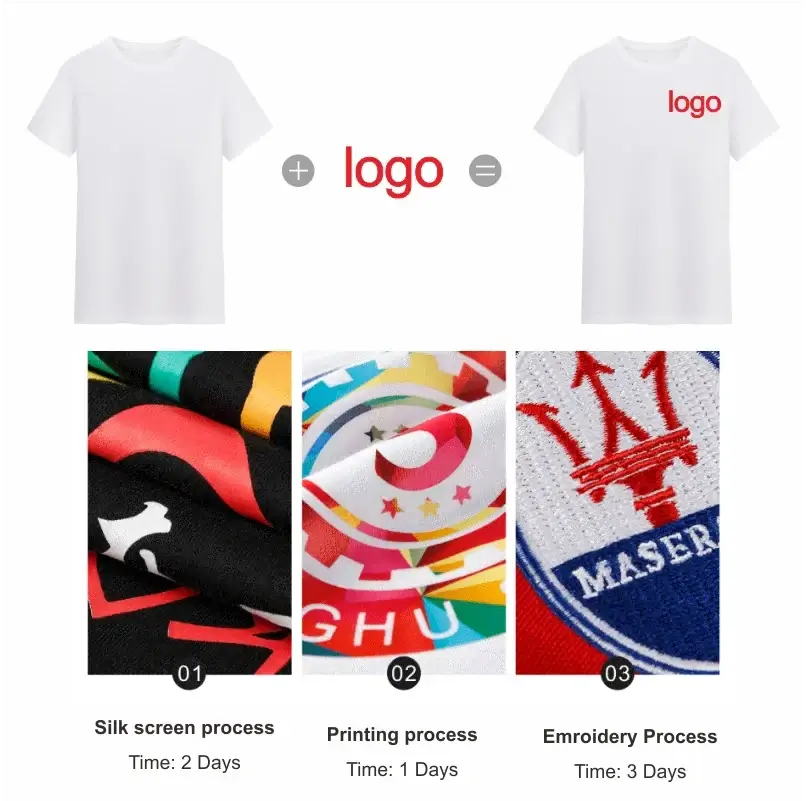 Custom cotton t shirt men personalized design in white with customizable logo printing and embroidery options including size chart
