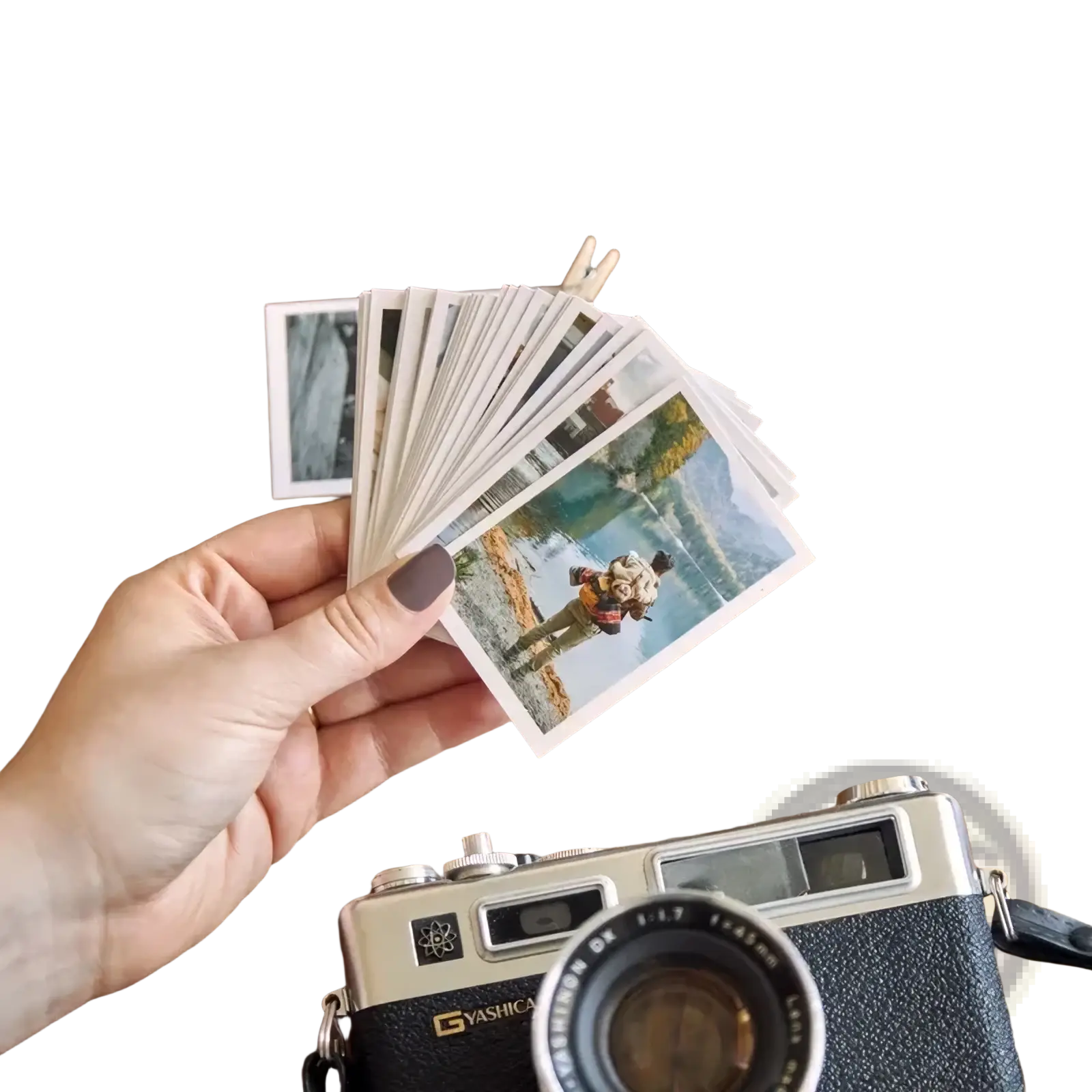 A vintage Yashica camera with silver body and black leather grip for custom couple photo print personalized anniversary gift