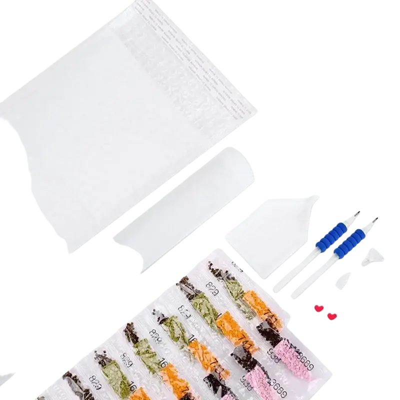 A white plastic bag with a transparent seal for fast delivery of custom diamond embroidery square round photo painting