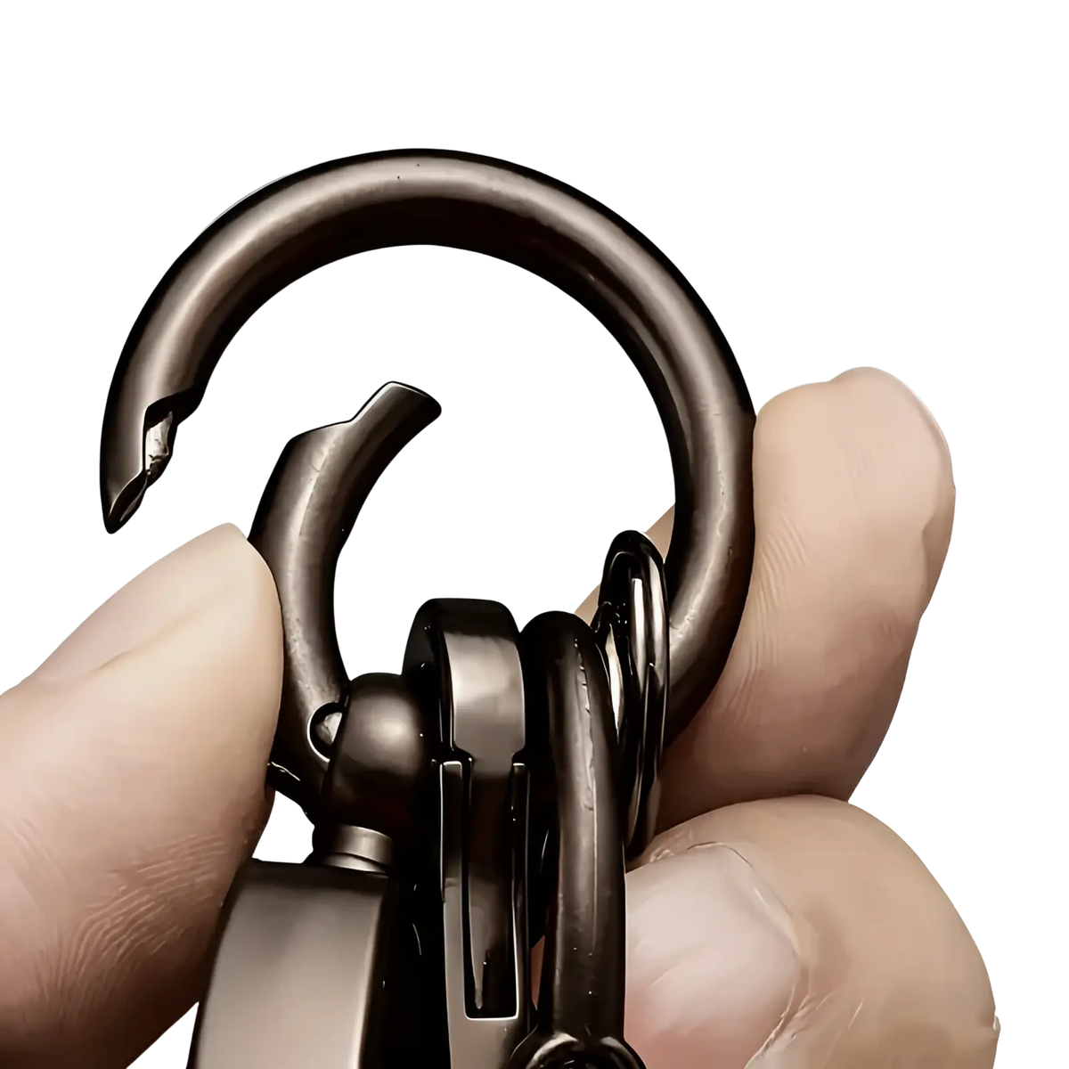 Custom engraved leather keychain with black metal hook and multiple attached rings for personalized gift use