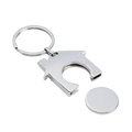 Custom engraved metal keychain silver metallic house-shaped with a circular disc for personalized use