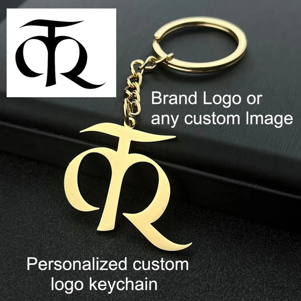 Gold-colored metal keychain with stylized cr monogram design for custom engraved personalized gifts