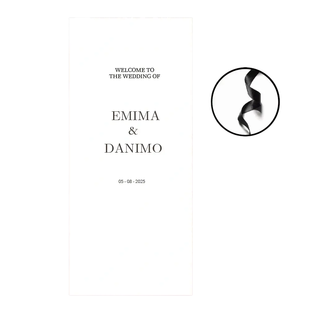 Black satin ribbon coiled elegantly as a custom fabric wedding welcome sign accessory for gift decoration