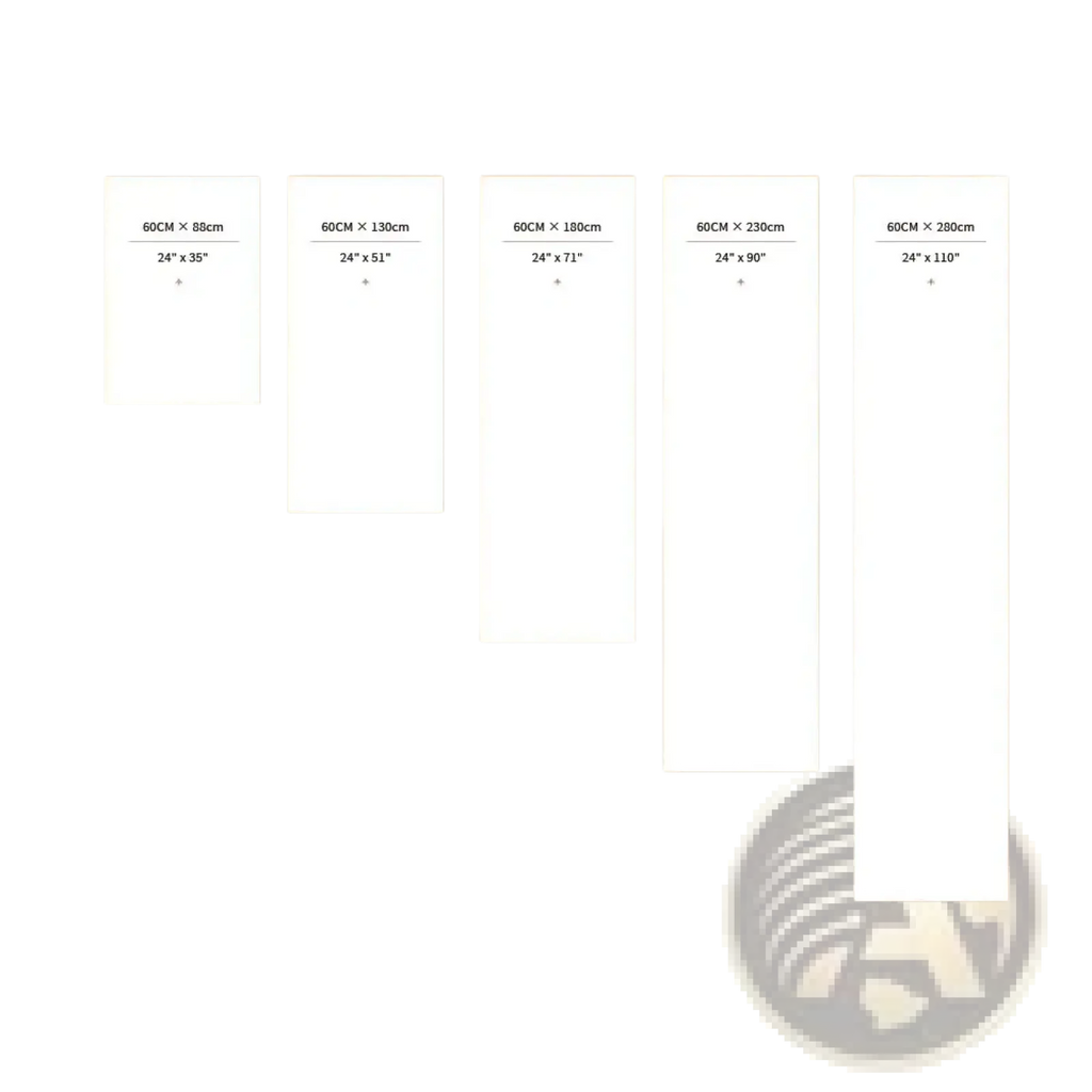 Set of five minimalist white canvas prints with dimensions labeled for a custom fabric wedding welcome sign