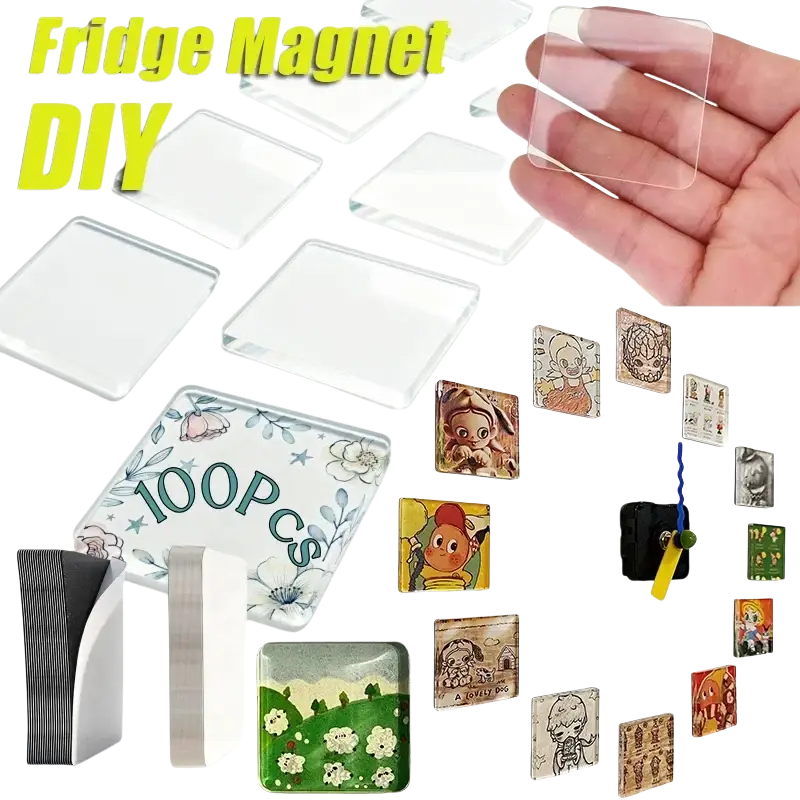 Clear square glass custom fridge magnets made from acrylic for diy craft projects and custom fridge decoration