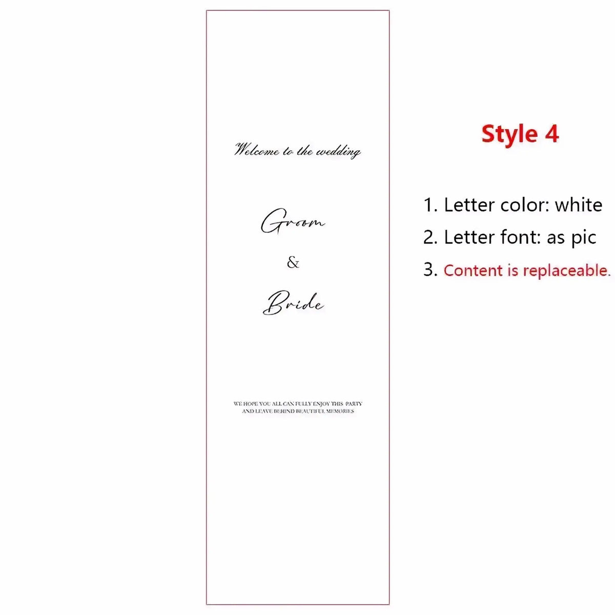 Custom lace white wedding welcome sign banner with elegant cursive lettering for groom and bride use
