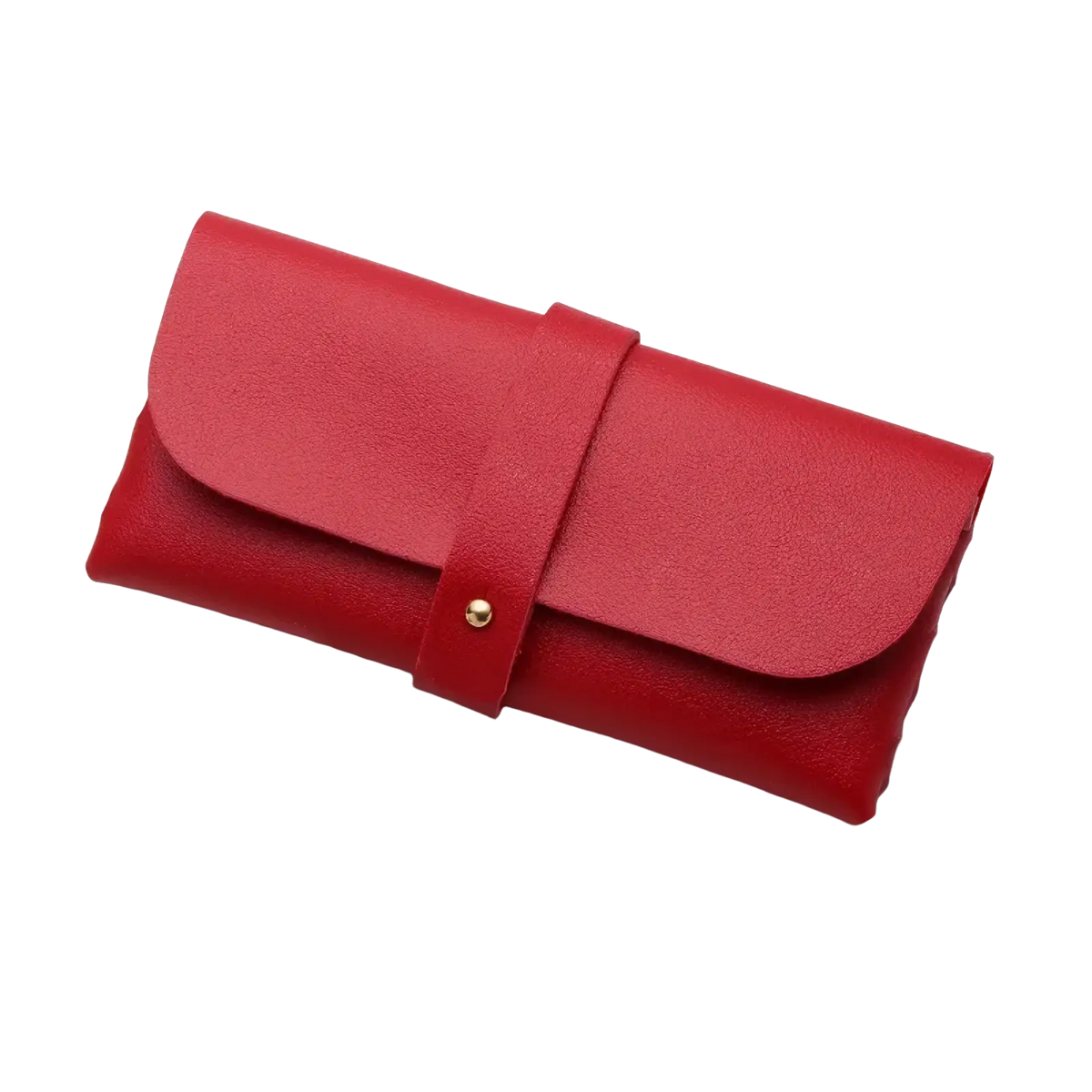 Custom leather glasses case in vibrant red leather with minimalist flap and gold-tone button for bridesmaid gift