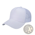 White mesh trucker hat with solid front panel ideal for custom logo embroidery and casual use