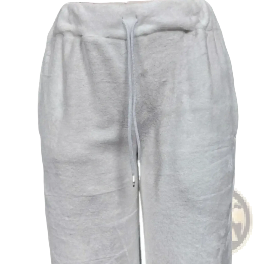 Light gray soft-textured custom lounge pants loose fit drawstring trousers with an adjustable waistband