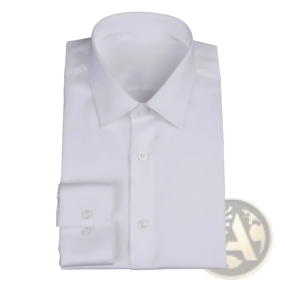 Custom made tailored men dress shirt in crisp white with classic collar and buttoned cuffs for formal wear