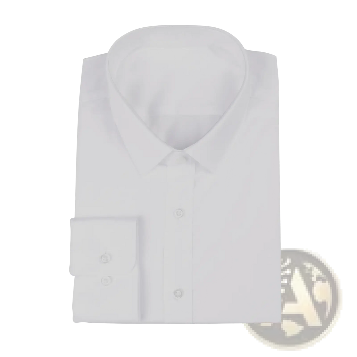 A crisp white custom made tailored men dress shirt with a classic collar and buttoned cuffs
