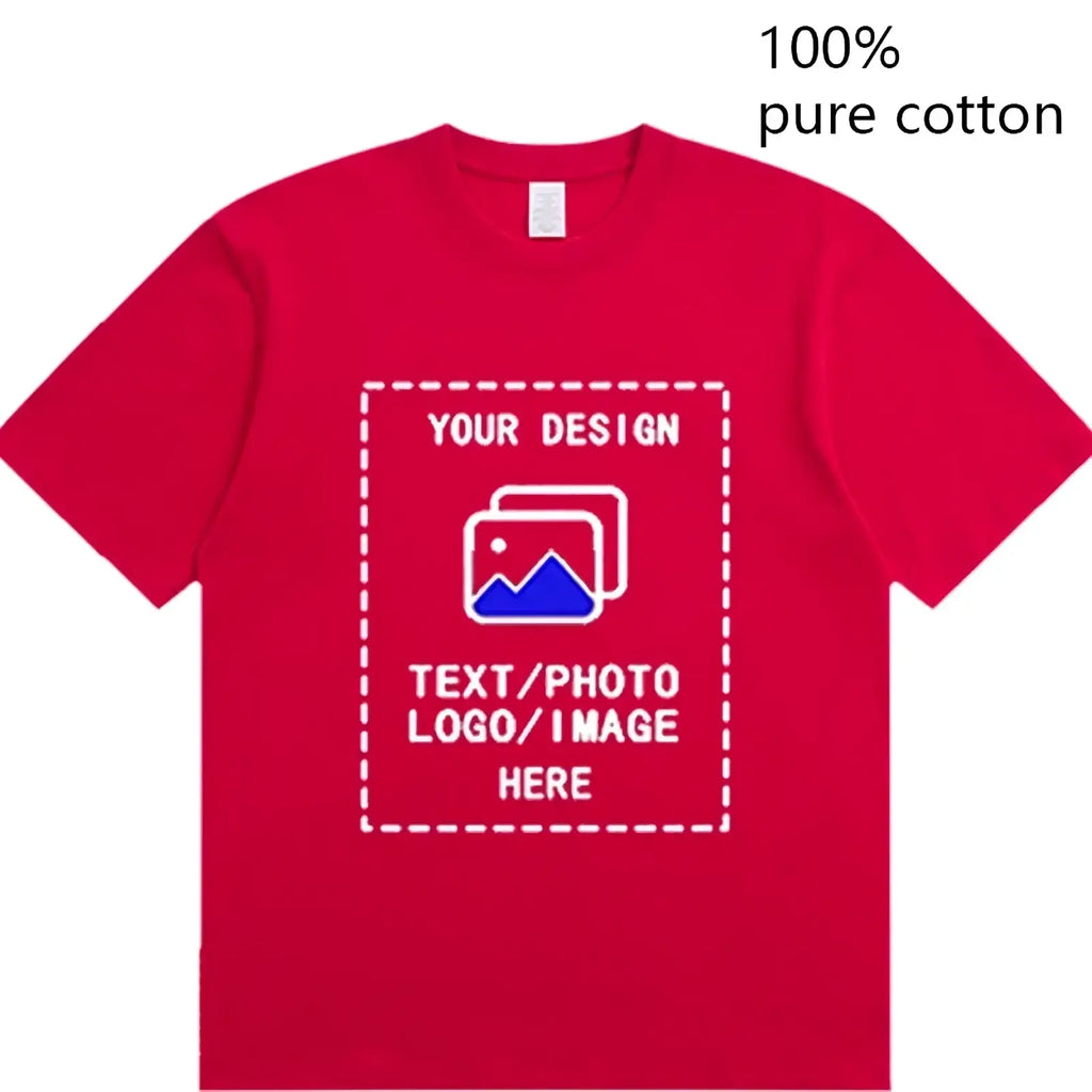 Bright red custom men cotton tshirt made of 100% pure cotton with a customizable front design area