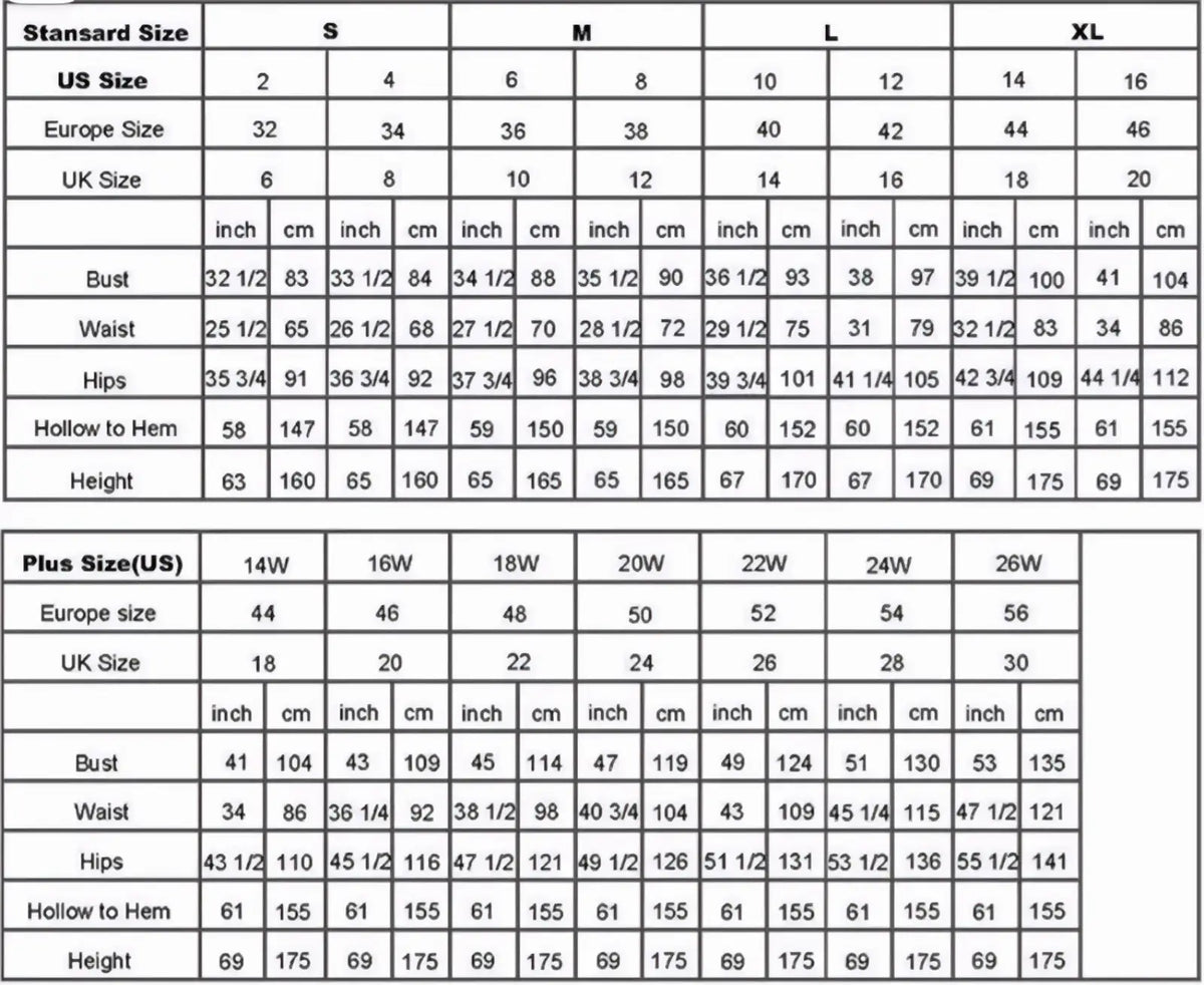 Size conversion chart for custom mermaid wedding dress lace strapless bridal gown showing US Europe UK plus sizes in inches and cm
