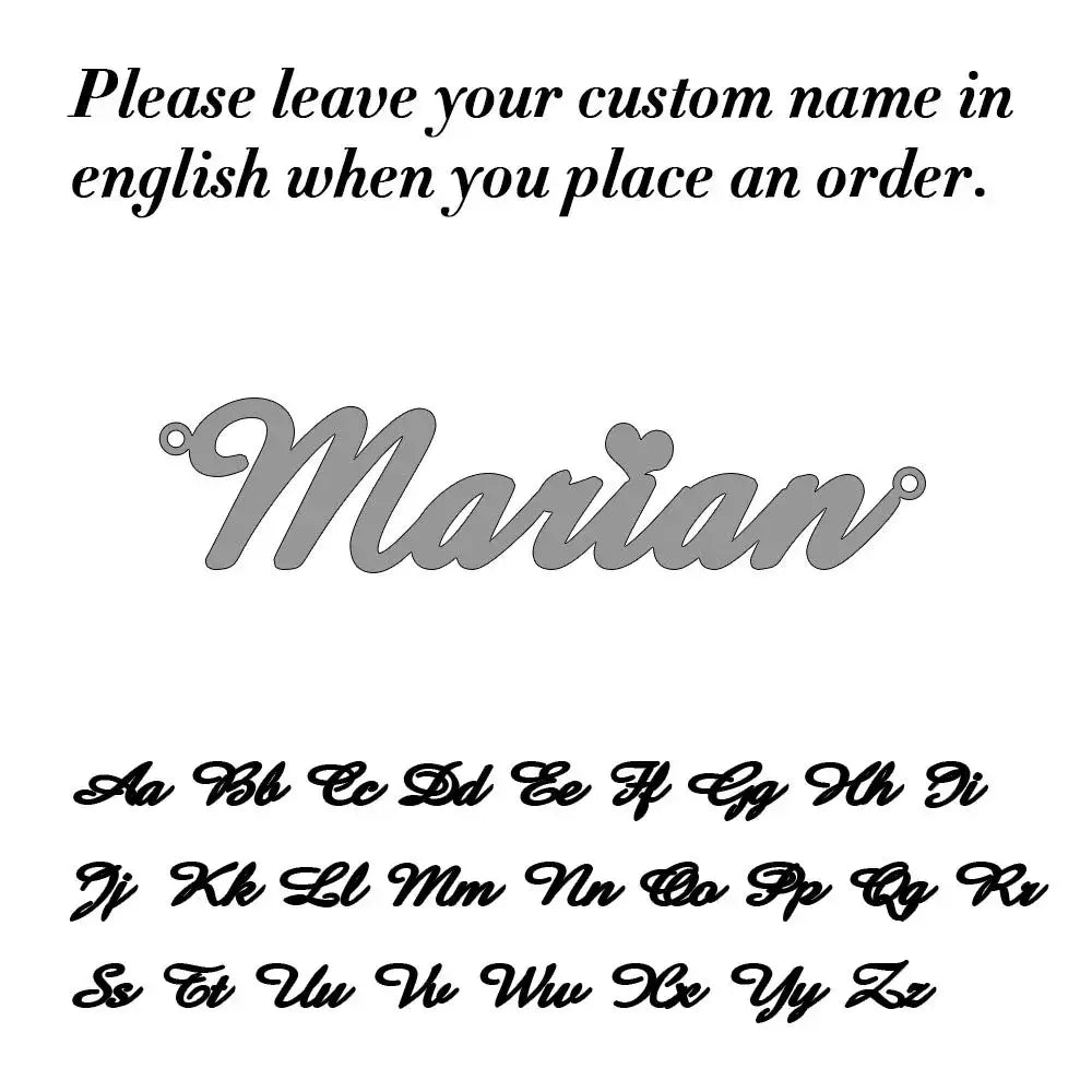 Gray metallic stainless steel custom name keychain with cursive script spelling marian and matching lowercase letters