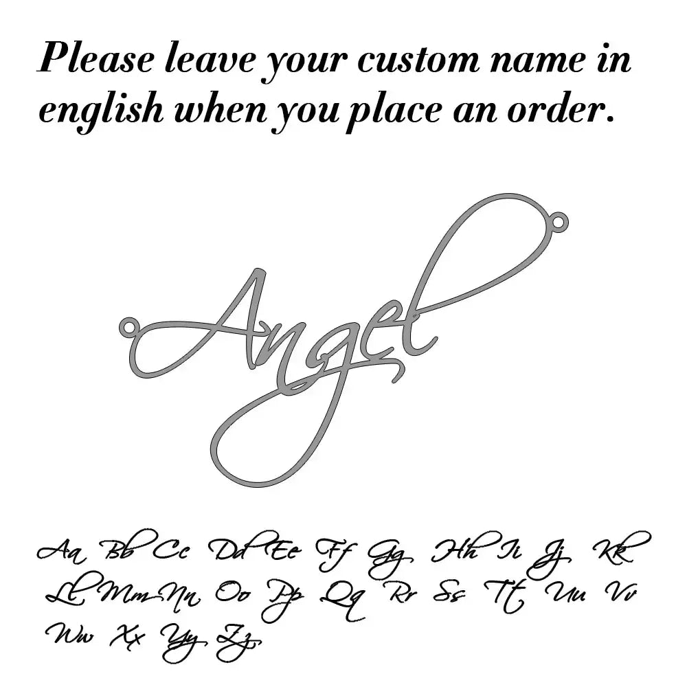 Silver stainless steel custom name keychain with angel pendant in cursive and loop for attachment