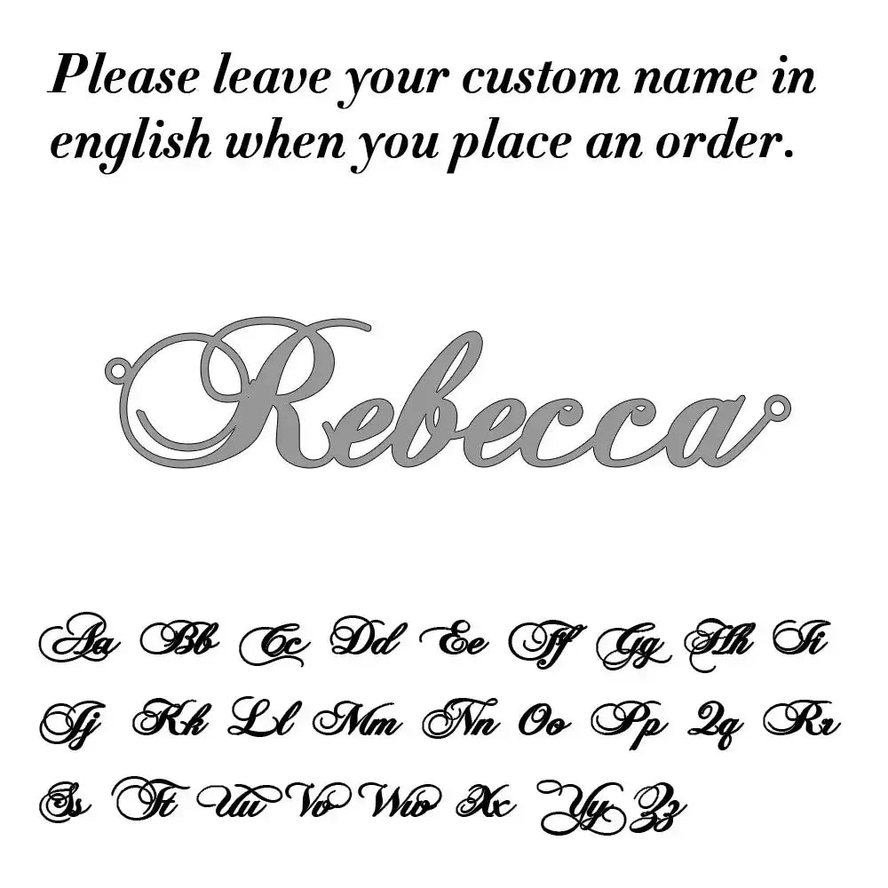 Silver stainless steel custom name keychain with the name rebecca in an elegant cursive script font