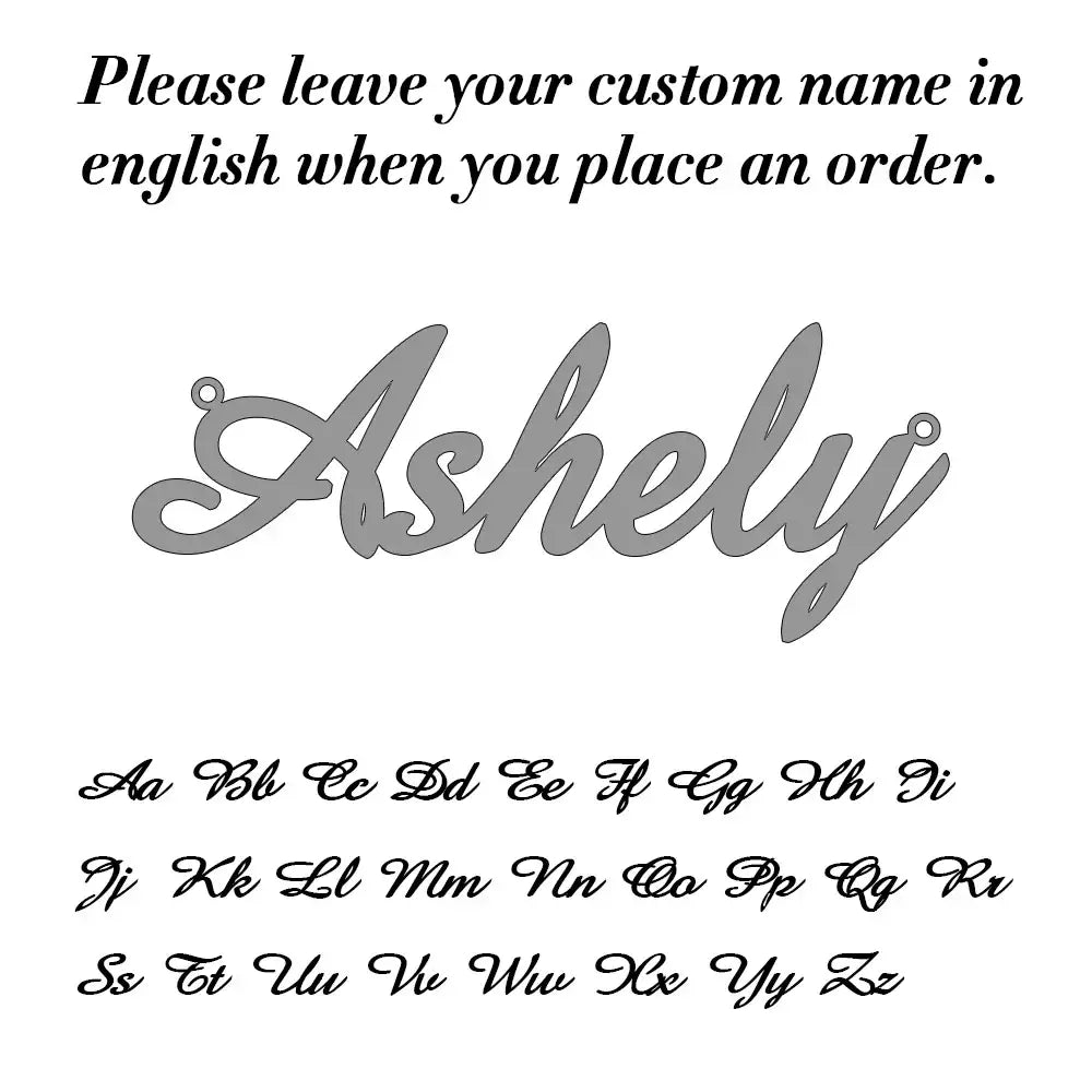 Silver stainless steel custom name keychain with looped ends and cursive nameplate charm for personalized gifts