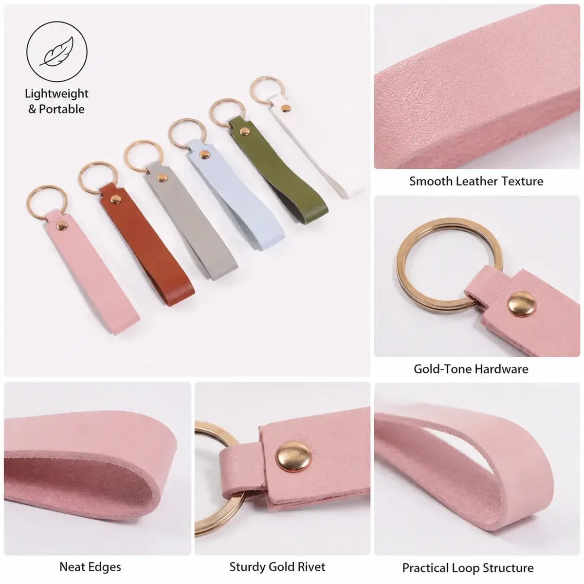 Custom name pink leather keychain featuring gold-tone hardware and a sturdy rivet for secure attachment
