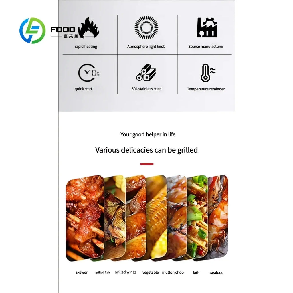 Custom outdoor kitchen with stainless steel 304 electric grill featuring rapid heating and atmosphere light knob for versatile grilling