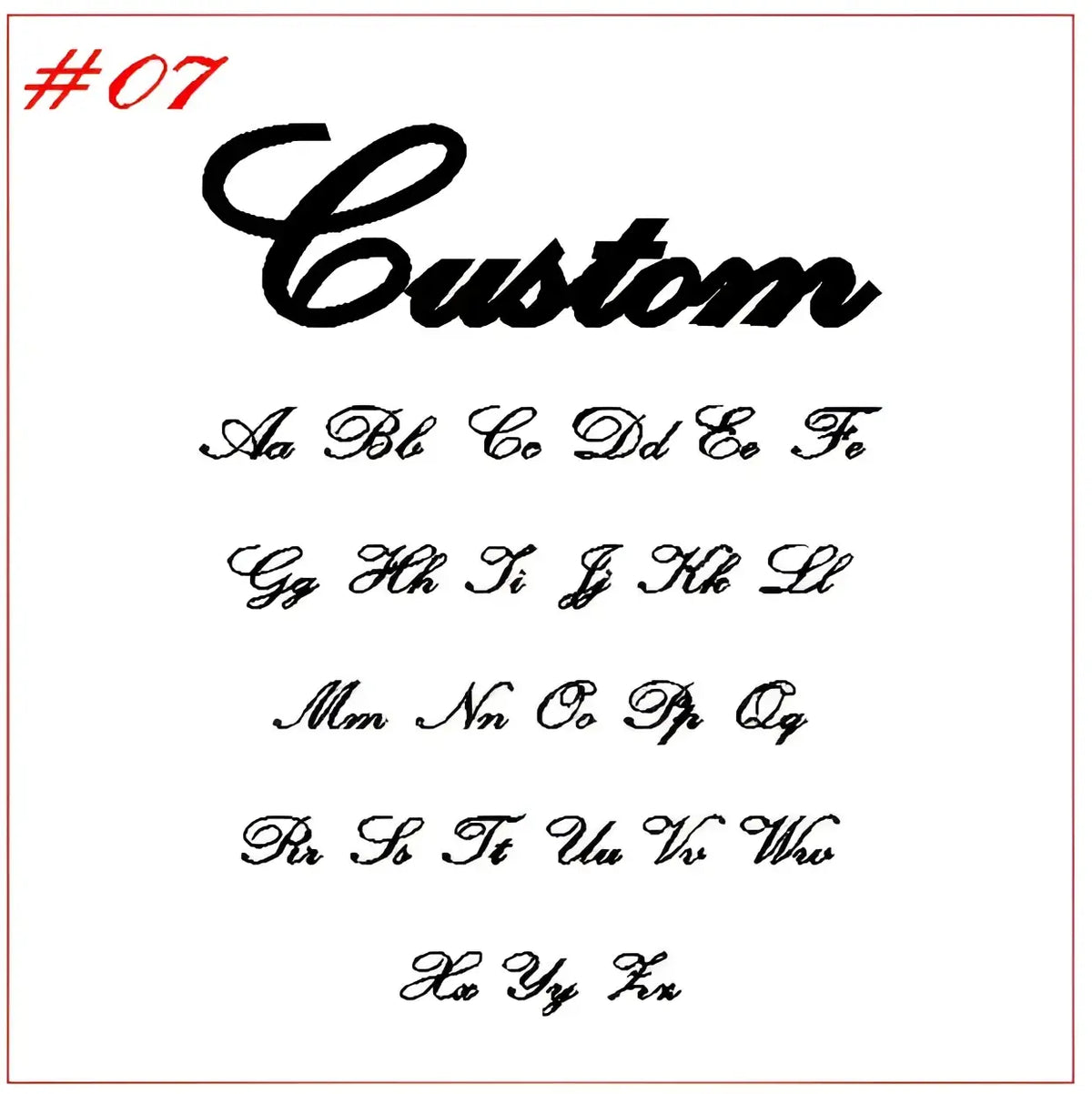 Custom personalized name keychain in stainless steel featuring black cursive uppercase and lowercase letters on white background