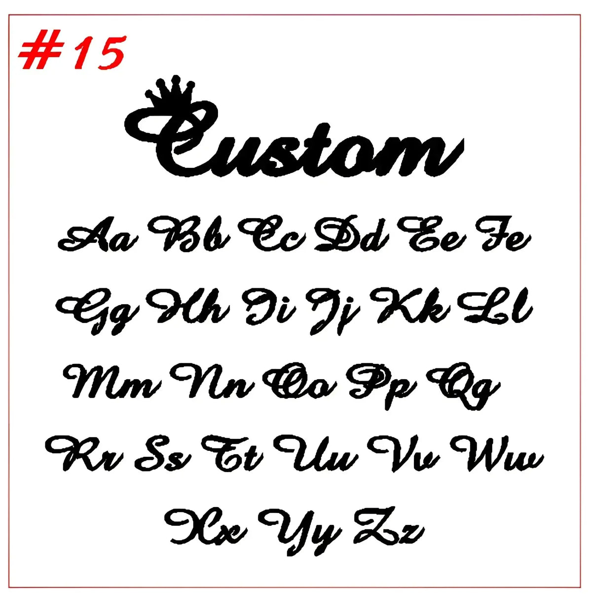 Custom personalized name keychain stainless steel jewelry with black cursive custom lettering and crown design