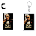 Clear rectangular acrylic keychain with don vito corleone image gold lettering on black background custom photo keyring