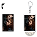 Custom rectangular acrylic keychain with a printed image of Edward and Bella from Twilight personalized keyring