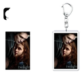 Custom rectangular acrylic keychain with a printed image of Edward and Bella from Twilight personalized keyring