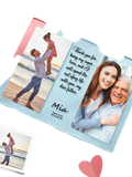 Light blue custom photo acrylic plaque with two printed photos and heartfelt engraved message for family gift