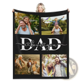 Black personalized fleece blanket for dad with four family photos and i love you dad white script design