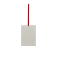 Custom photo car air freshener featuring a plain off-white rectangular tag with a red hanging ribbon loop