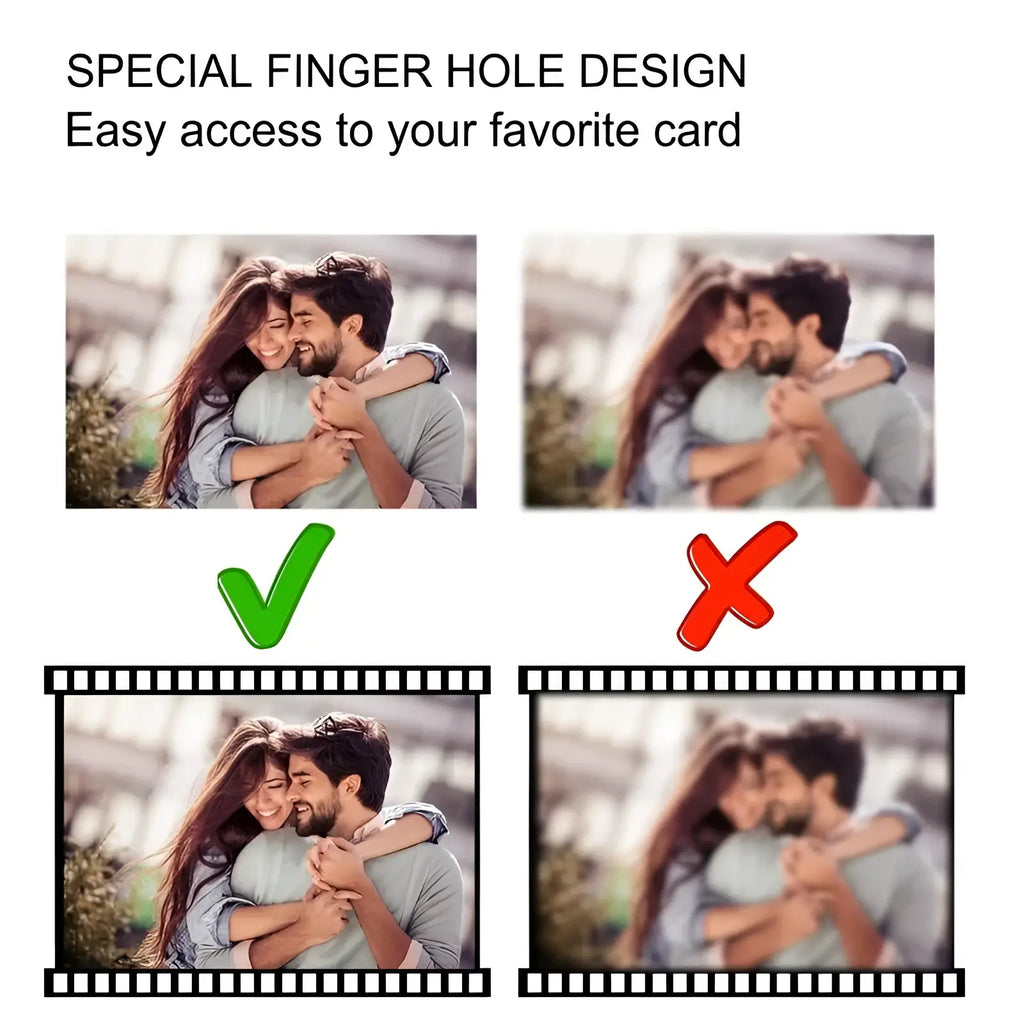 Custom photo film roll keychain with special finger hole design for easy access to favorite card featuring couple photos