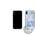 Custom photo iphone case featuring a black tpu back with a light blue teacup and pink pastry printed design