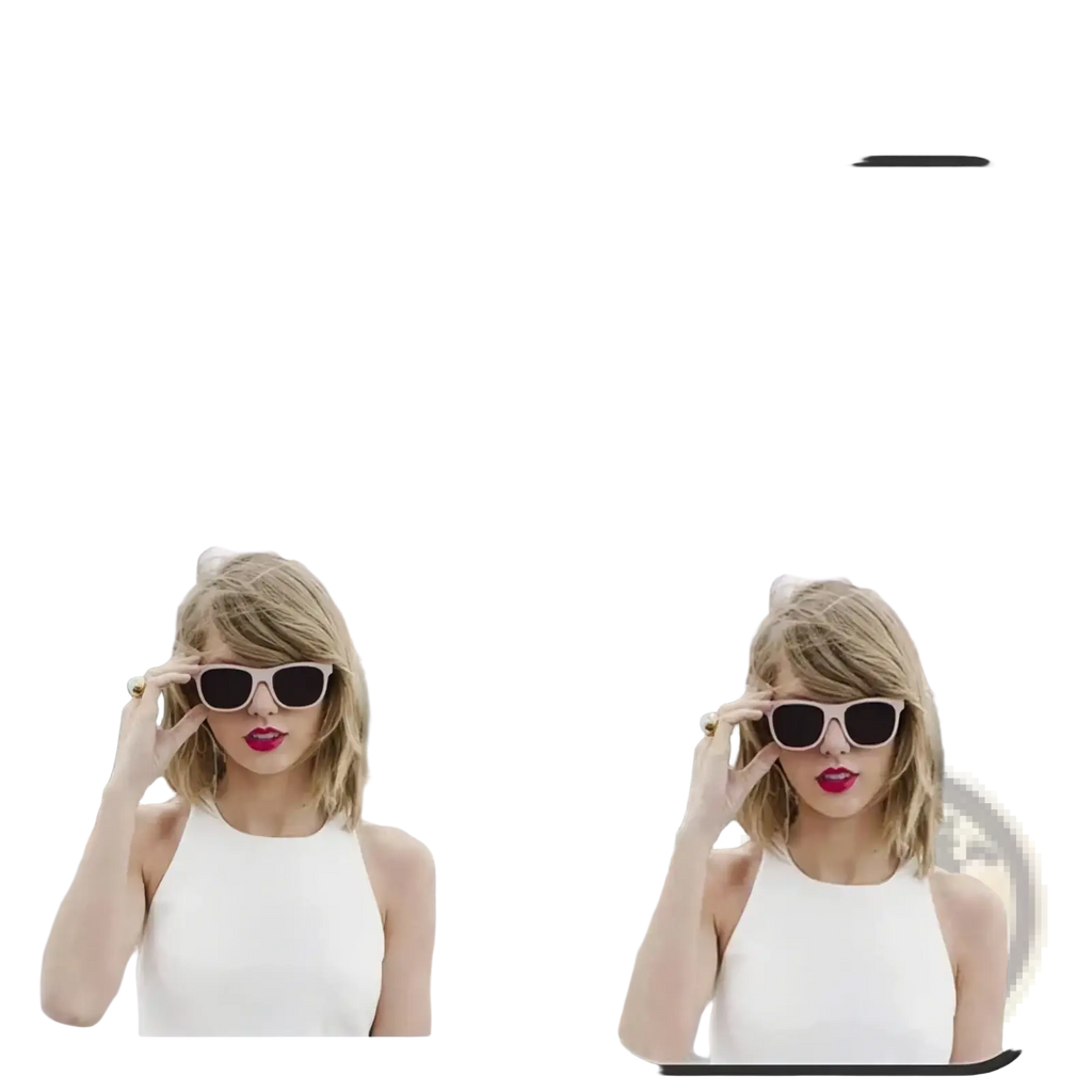 Custom photo iphone case with glass cover featuring printed taylor swift image wearing sunglasses on urban street back side