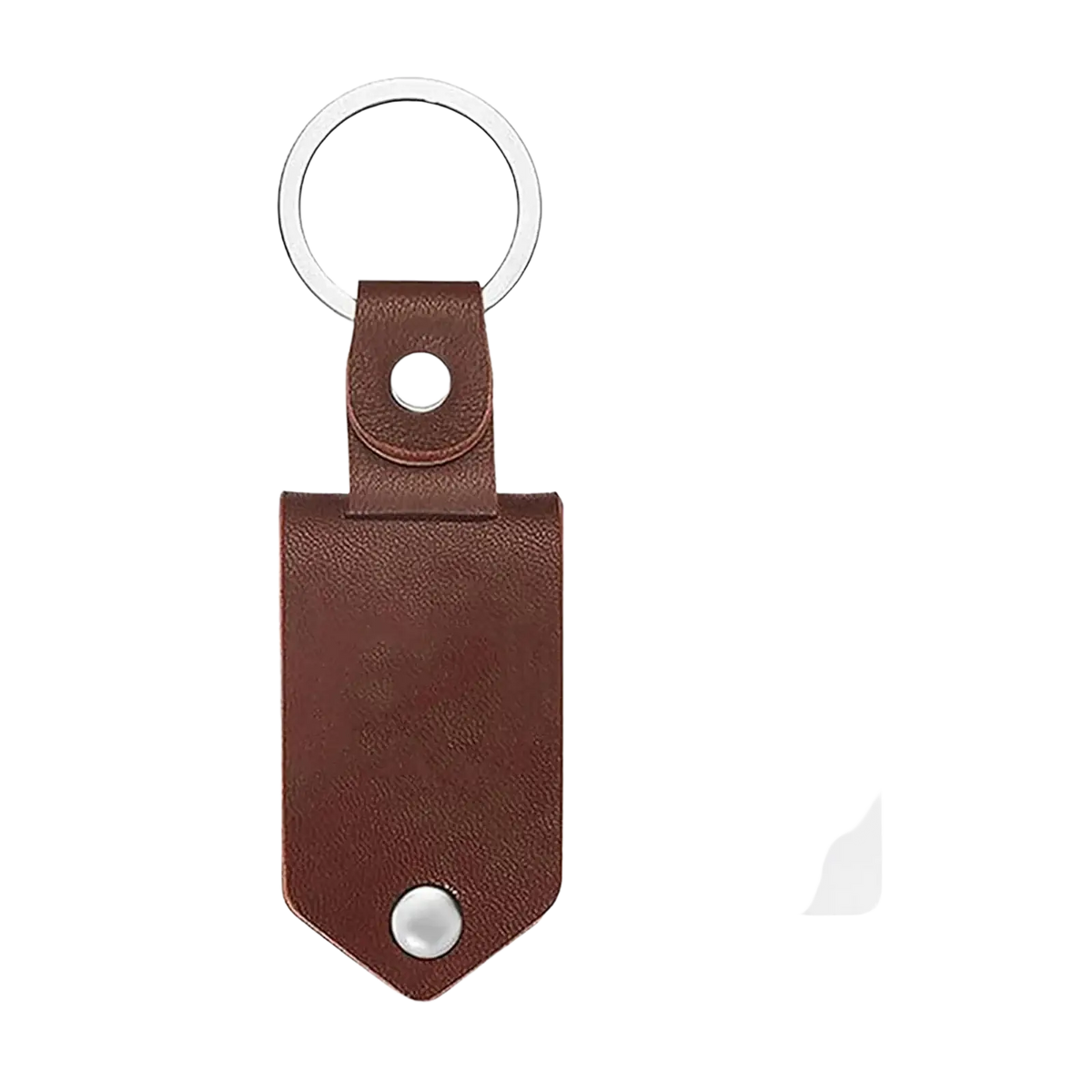 Brown leather custom photo keychain with silver metal ring and rivets personalized picture gift accessory