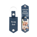 Navy blue leather keychain with personalized engraving and photo slot for custom photo leather keychain gift